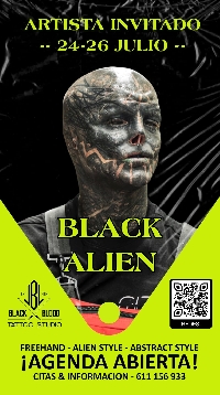 CARTEL BLACK ALIEN DEL 24 AL 26 DE JULIO EN BLACK BLOOD TATTOO STUDIO (RIBADEO)